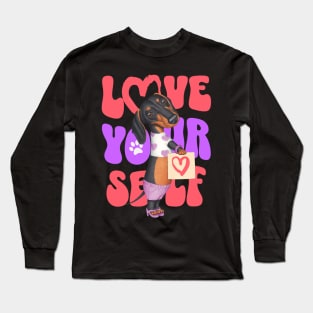 Cute Doxie Dog on a Dachshund Love Yourself tee Long Sleeve T-Shirt